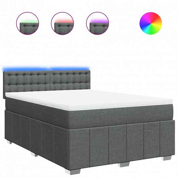 vidaXL Box spring postel s matrací tmavě šedý 140 x 190 cm textil
