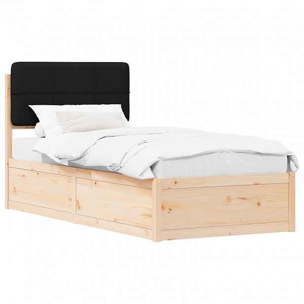vidaXL Rám postele s čalouněným čelem s čelo Černá 75 x 190 cm