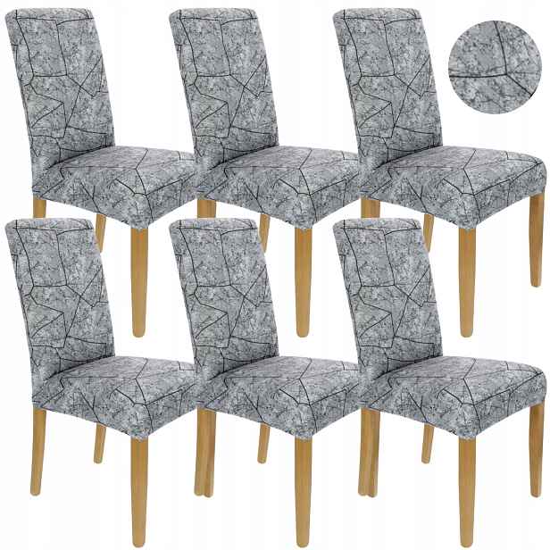 Sada 6 Ks Potahů Na Židli Šedé Vzory Elastický Beton
