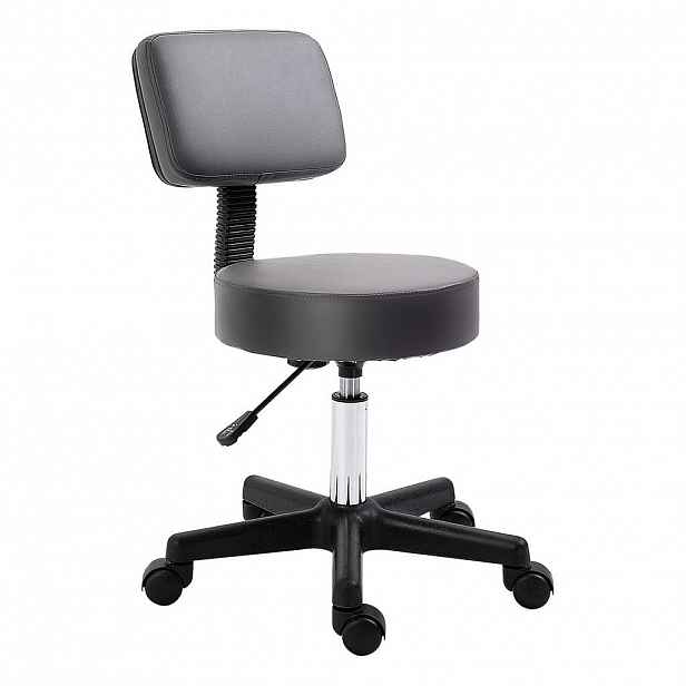HOMCOM ROLLHOCKER Výškově nastavitelná pracovní stolička s opěrkou, šedá Ø35 x 72–84 cm