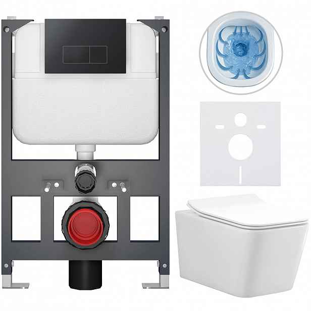 Kompletní WC set Basic/Forte - bílá lesklá - WC tlačítko Modulo/Černá - závěsné - nízký modul - předstěnová instalace - 51x36 cm