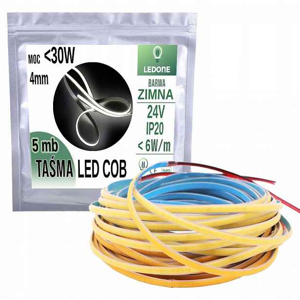 Led pásek Cob Úzký 4mm 24V neonová linka bílá studená 5mb