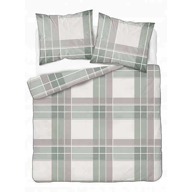 Povlečení z perkálu 220x200 zeleno-béžové s kostkovaným vzorem Soft Garden