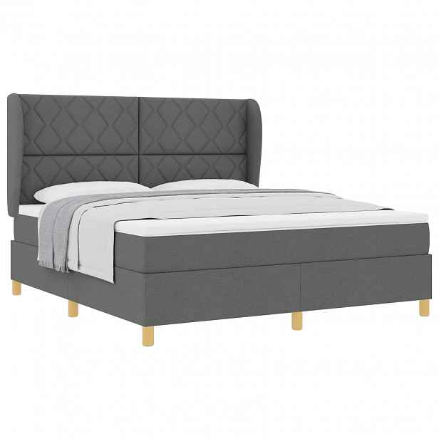 vidaXL Postel s boxspringem s čelo Tmavě šedá 200 x 180 cm textil