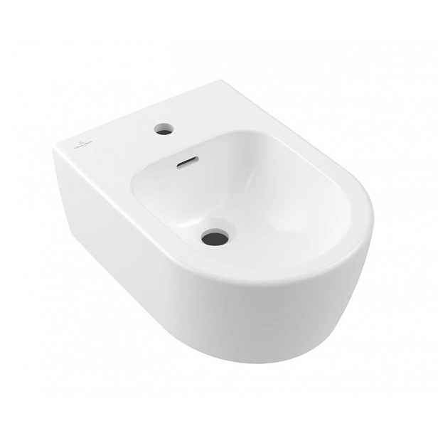 Villeroy & Boch Skyla - Závěsný bidet 530x370 mm, s přepadem, otvor pro baterii, CeramicPlus, Stone White 448200RW