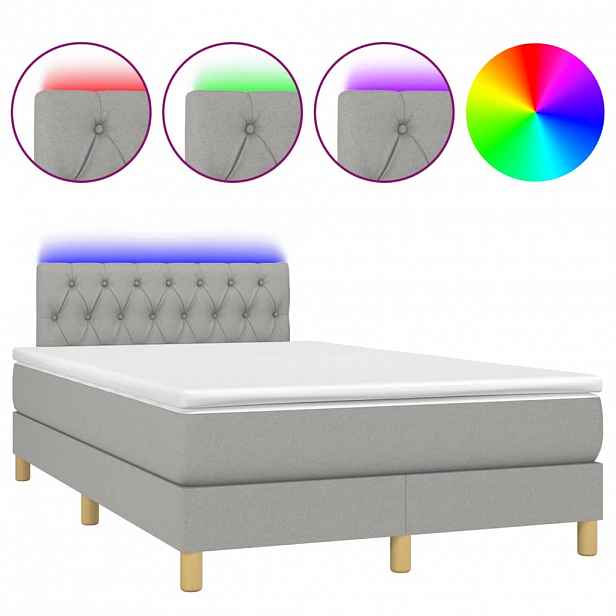 vidaXL Box spring postel s matrací a LED světle šedá 120x190 cm textil