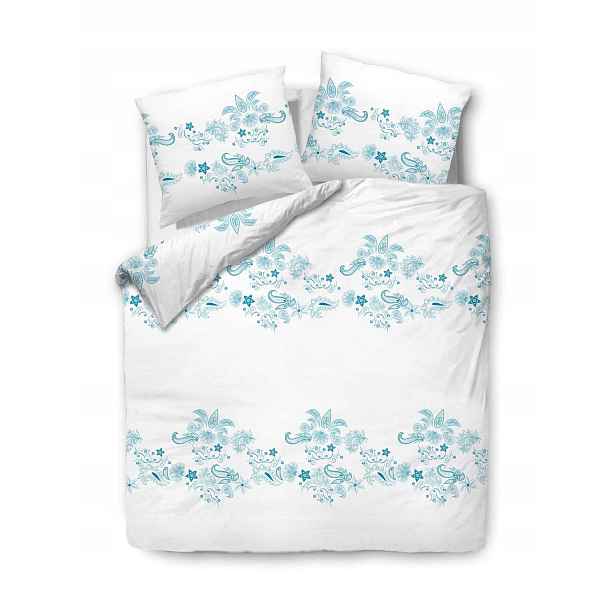 Povlečení bavlněné 160x200 Cottonlove bílá, modré vzorované květy