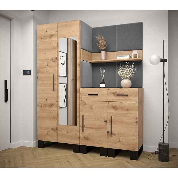 Předsíňová sestava RUMIE 15 - dub artisan, šedé panely
