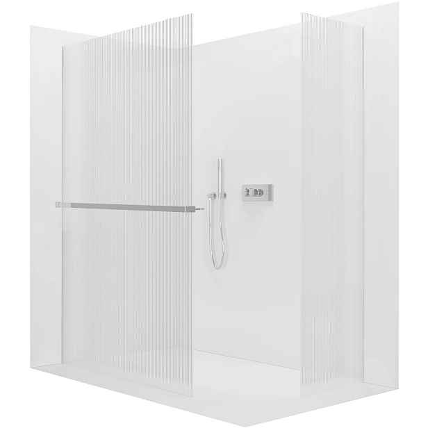 Sprchová zástěna Walk-in Crystal T L/P - 8 mm - bezvzpěrový systém + polička/držák na ručníky - chrom, rýhované sklo - 110x80x200 cm