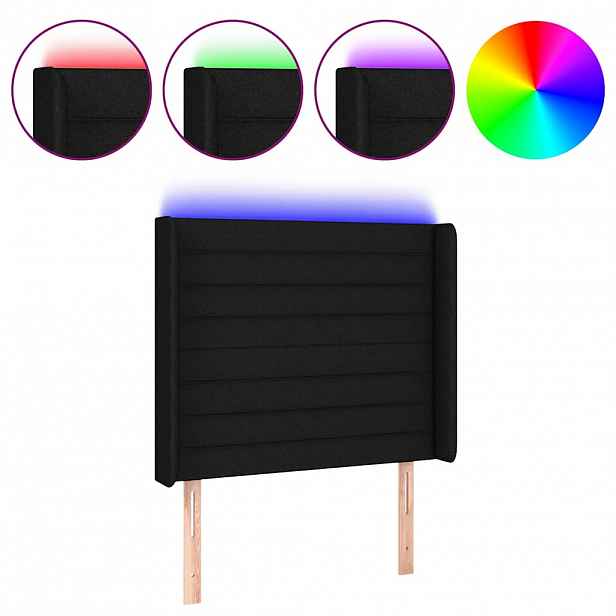vidaXL Čelo postele s LED černé 83 x 16 x 118/128 cm textil