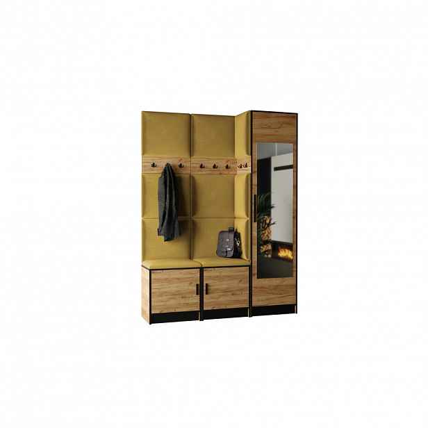 Kier Furniture PŘEDSÍŇOVÁ STĚNA ROJ 20 - 159,6x205x39cm Dub Craft & žlutá látka