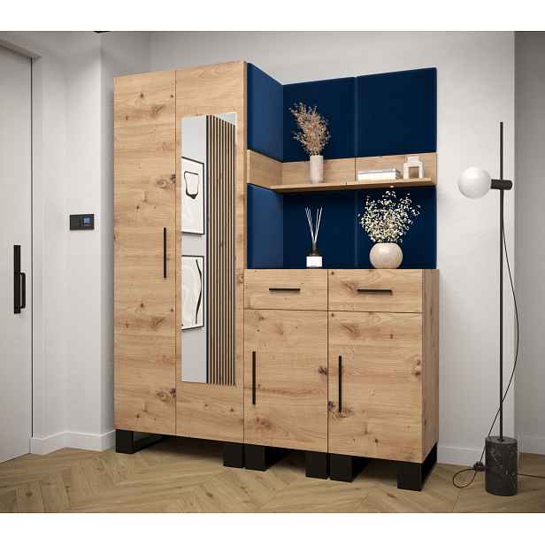 Předsíňová sestava RUMIE 15 - dub artisan, modré panely