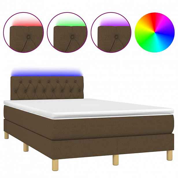 vidaXL Box spring postel s matrací a LED tmavě hnědá 120x190 cm textil