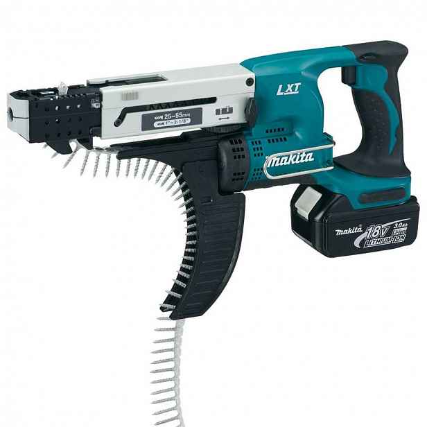 Makita - 18V AKU sádrokartonářský šroubovák se zásobníkem, 2x aku 3,0 Ah, nabíječka DFR550RFE