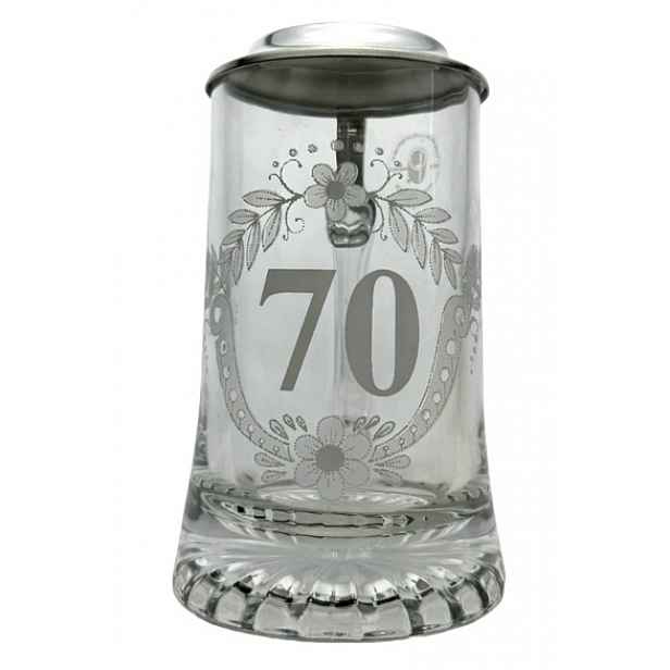 Pivní sklenice na pivo 70 let výroční s cínovým víčkem, korbel, 0,4 l