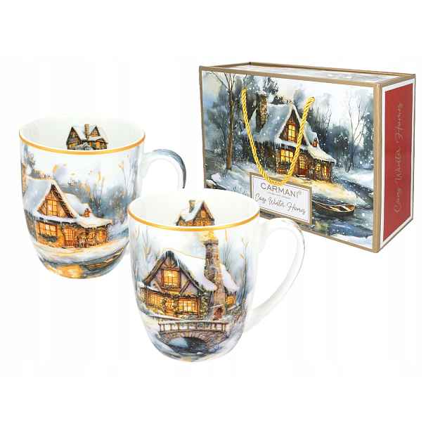 Porcelánové hrnky Carmani 2 ks dárek Vánoce zima