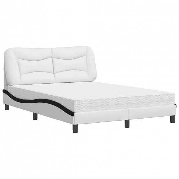 vidaXL Postel s matrací Hvar bílá a černá 140 x 190 cm umělá kůže