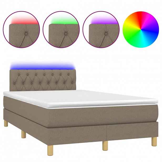 vidaXL Box spring postel s matrací a LED taupe 120x190 cm textil