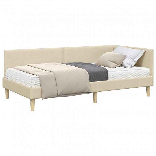 vidaXL Rohový rám postele s matrací 2 ks Krémová 90 x 190 cm textil