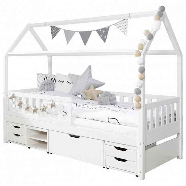 Livetastic DĚTSKÁ POSTEL SE STŘÍŠKOU, 90/200 cm, bílá