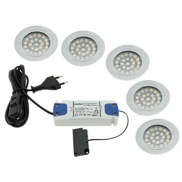 Kpl 5x Round Led 1,8W 12V stropní očko napájecí adaptér