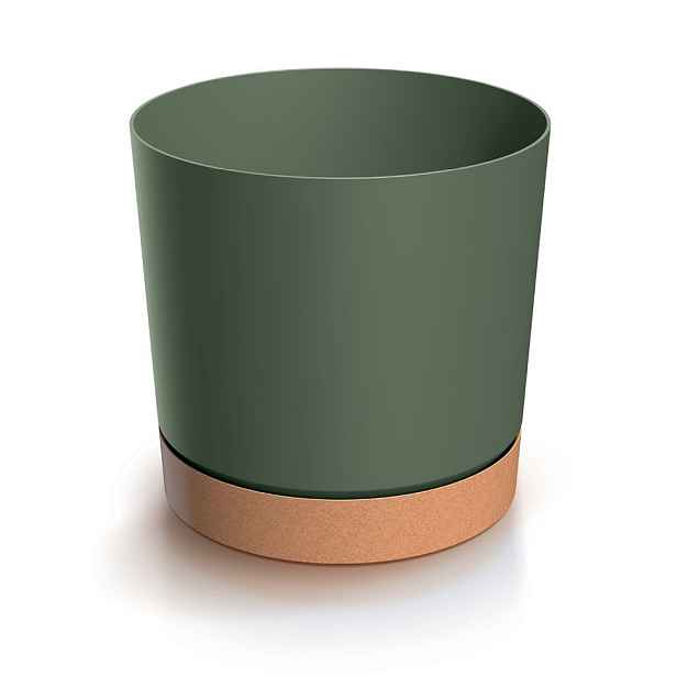 Prosperplast Květináč TUBOS PM s miskou tmavě zelený/hnědý, varianta 10,8 cm