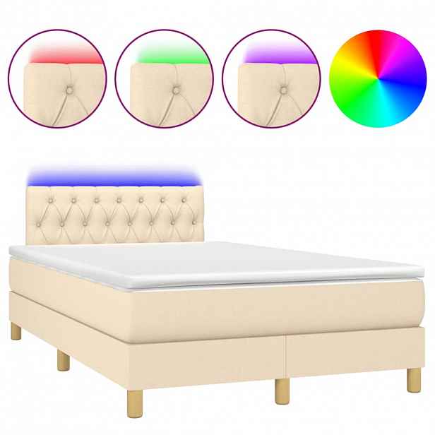 vidaXL Box spring postel s matrací a LED krémová 120x190 cm textil