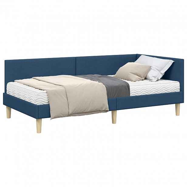 vidaXL Rohový rám postele s matrací 2 ks Modrá 90 x 190 cm textil