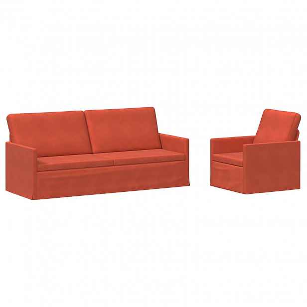 vidaXL Set pohovek 2 pcs Červená oranžová Žebrovaná látka
