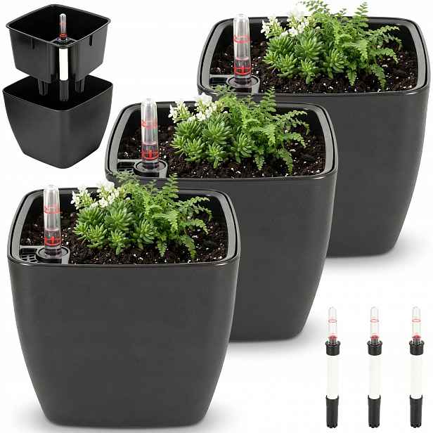 3 X Květináč S Ukazatelem Hladiny Vody 17,5 CM Hydroponie