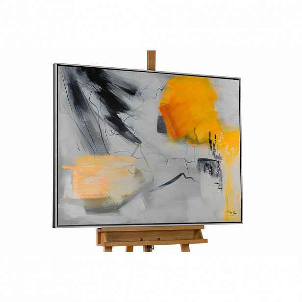 KUNSTLOFT RUČNĚ MALOVANÝ AKRYLOVÝ OBRAZ ŠEDÝ/ORANŽOVÝ, 103/78 CM