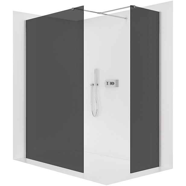 Sprchová zástěna Walk-in Onyx T L/P - 8 mm - hranatá vzpěra - chrom, grafitové sklo - 110x70x200 cm