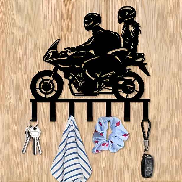 TEMU Moderní kovový držák na klíče s motorky a jezdců - nástěnná úložná taška na klíče, ručníky a další drobnosti - ideální pro dekoraci obývacího