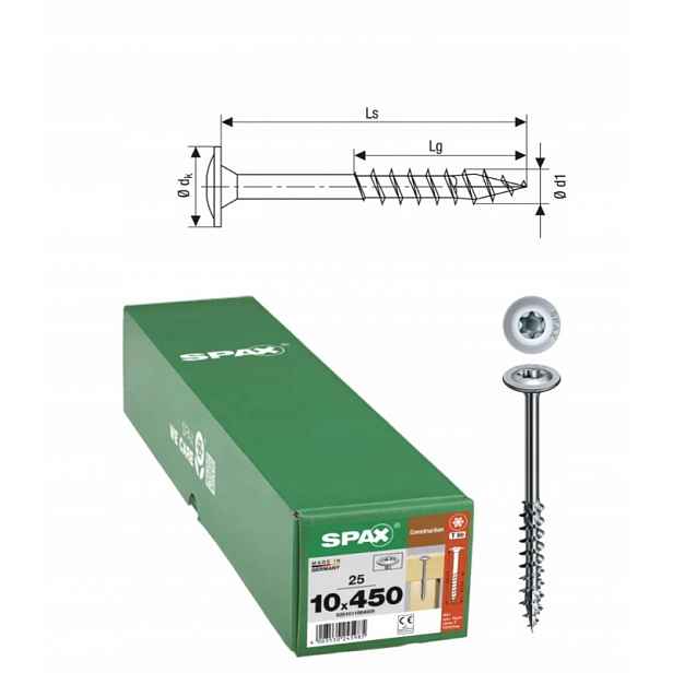 Univerzální šrouby Wirox pro dřevěné konstrukce Spax 10 x 450 mm 25 ks