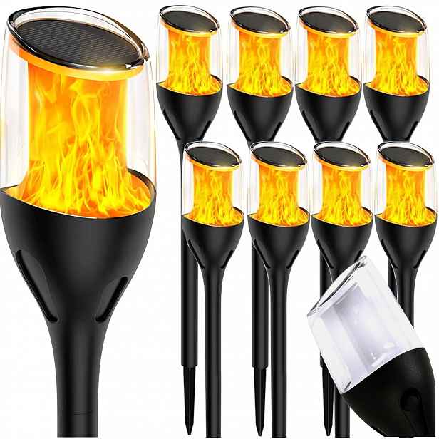 8 x Solární Zahradní Lampa Led Zapichovací sloupek Snímač soumraku Plamen