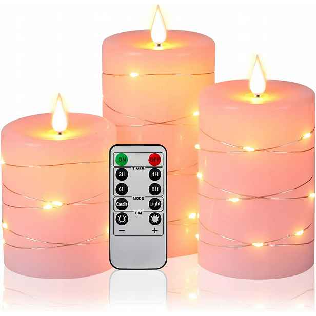 Led svíčky Homemory 3 ks s dálkovým ovládáním, růžové