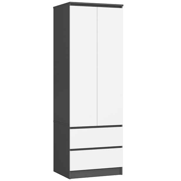Ak furniture Šatní skříň STAR S 60 cm 2 dveře grafitově šedá/bílá