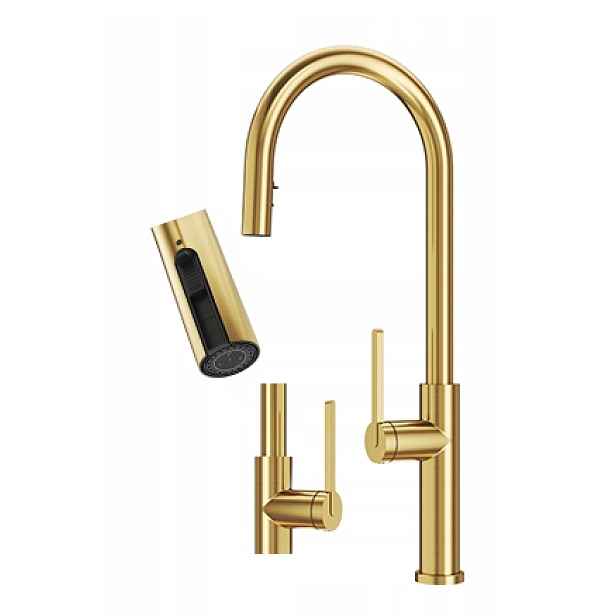 Kuchyňská Baterie Brushed Gold Prati S Vytahovací Sprškou Vysoká Zlatá Kohoutková
