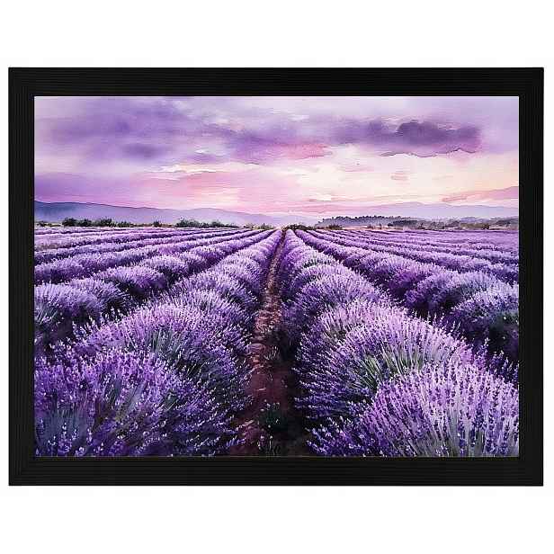 Plakát Rámeček Dřevo Krajina Pole Plantáž Květiny Levandule Fialová 80x60