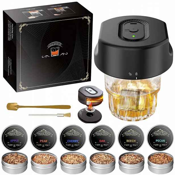 Elektrický Smoker Whisky A Koktejlů S 6 Drůvky Dřeva Pro Přítele, Tátu