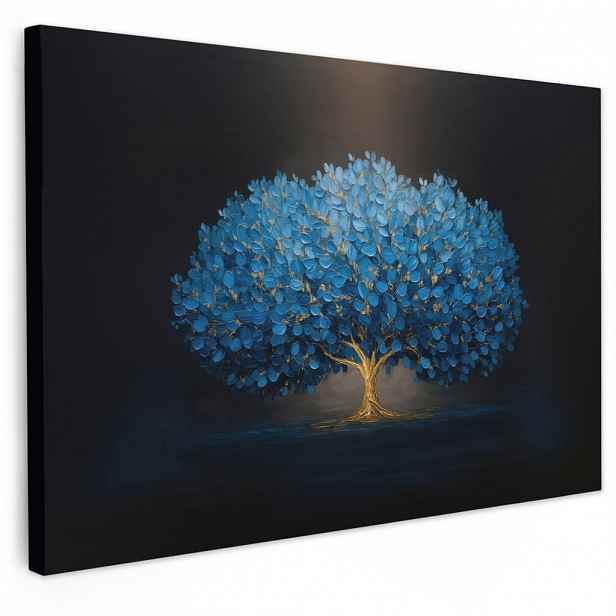 MuchoWow OBRAZ NA PLÁTNĚ Strom - modrá - listy - tahy štětcem 30x20 cm
