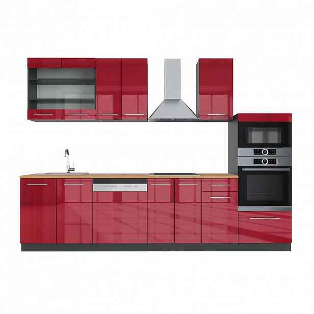 Vicco KUCHYŇSKÝ KOUT Fame-Line Bordeaux vysoký lesk/antracitová 300 cm s vysokou skříní, PD Dub