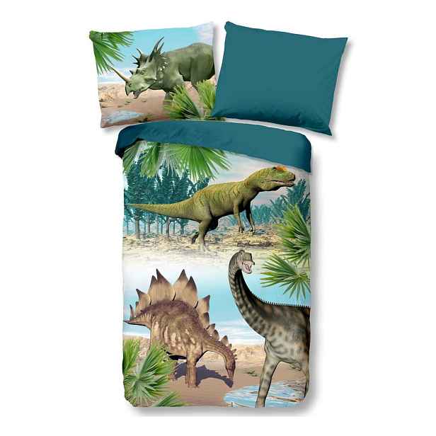 Zelené/modré bavlněné dětské povlečení na jednolůžko 140x200 cm Dino – Good Morning