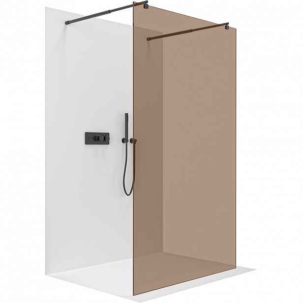Sprchová zástěna Walk-in Onyx Duo L/P - 8 mm - kulatá vzpěra - černá matná, bronzové sklo - 90x200 cm
