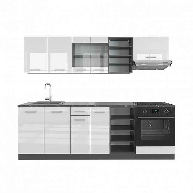 Vicco KUCHYŇSKÝ KOUT R-Line Bílý vysoký lesk/antracit 240 cm bez pracovní desky