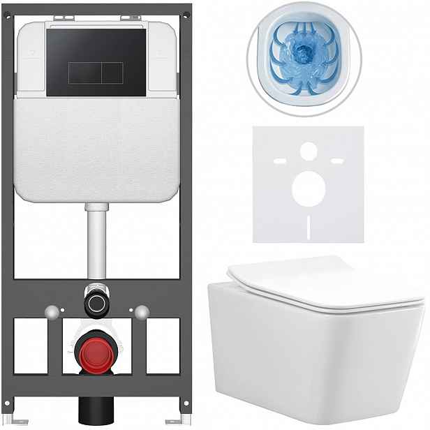 Kompletní WC set Basic/Forte - bílá lesklá - WC tlačítko Modulo/Černá - závěsné - předstěnová instalace - 51x36 cm