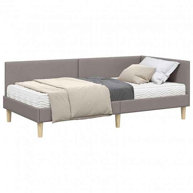vidaXL Rohový rám postele s matrací 2 ks Taupe 90 x 200 cm textil