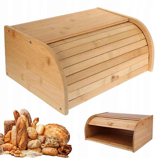 Přírodní bambusová nádoba 40x27x17 cm na rohlíky a zeleninu s víkem