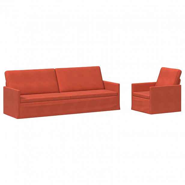 vidaXL Set pohovek 2 pcs Červená oranžová Žebrovaná látka