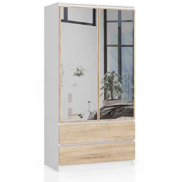 Ak furniture Šatní skříň Star se zrcadlem 90 cm bílá/dub sonoma